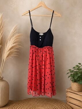 Blue & Red Polka Dot Spaghetti Strap Dress